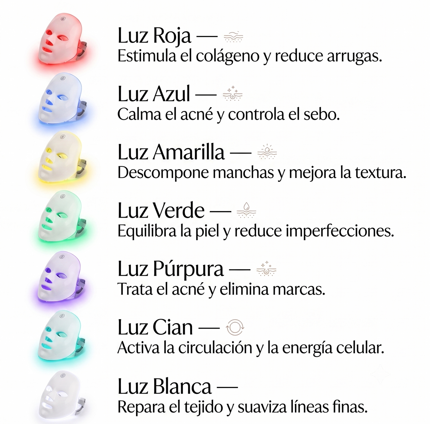 Máscara de Regeneración Facial LED 7 Colores